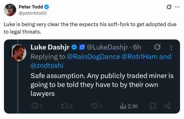 Luke Dashjr分析:比特币遭遇攻击”——BTC支持者抨击软分叉提案中的“法律威胁”