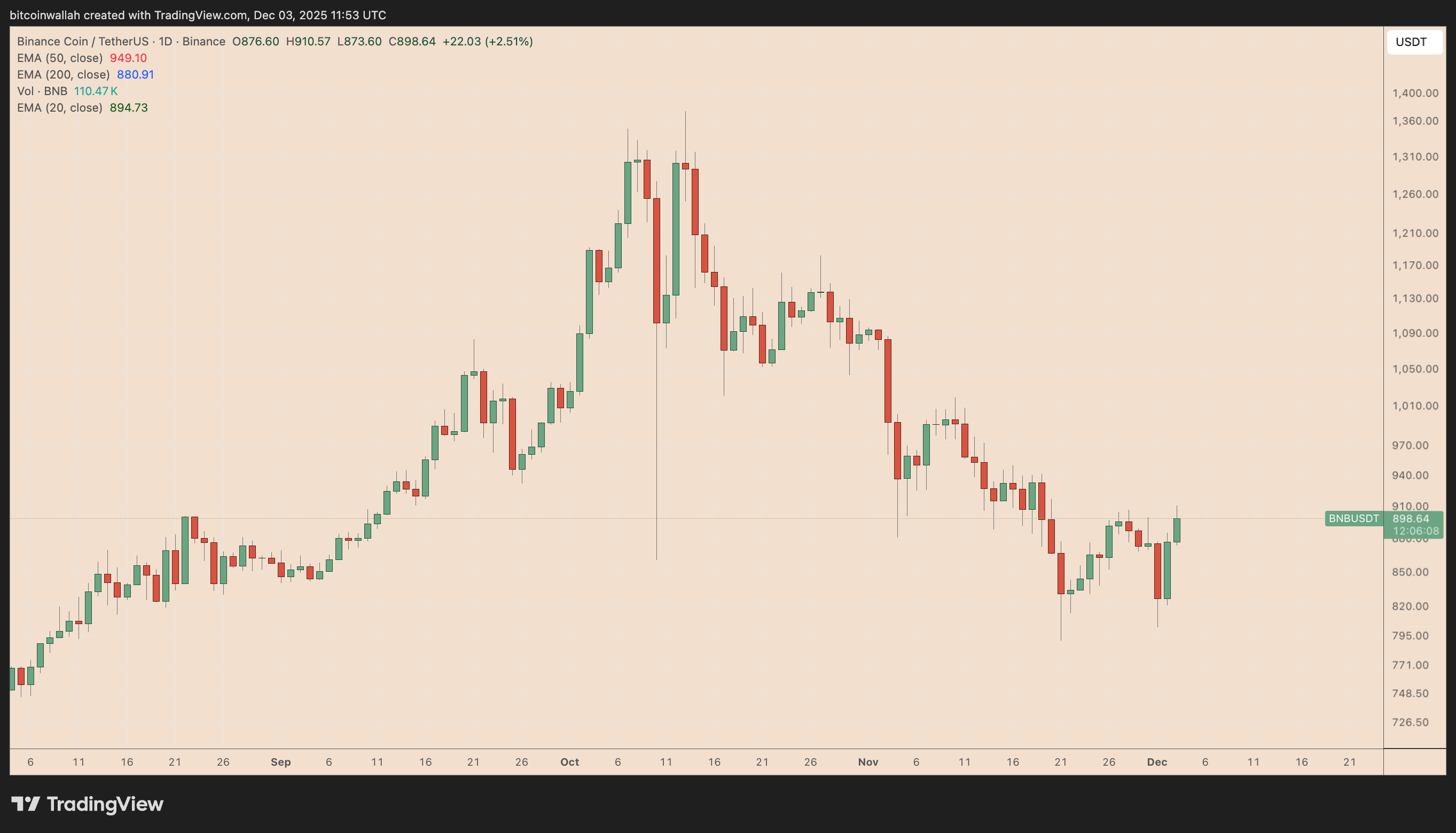 BNB币价格预测:能否在12月重返1000美元?